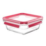 EMSA CLIP & CLOSE Glas-Frischhaltedose 0,8 Liter (transparent/rot, quadratisch)