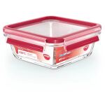 EMSA CLIP & CLOSE Glas-Frischhaltedose 0,8 Liter (transparent/rot, quadratisch)