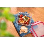 EMSA CLIP & CLOSE Glas-Frischhaltedose 0,8 Liter (transparent/rot, quadratisch)