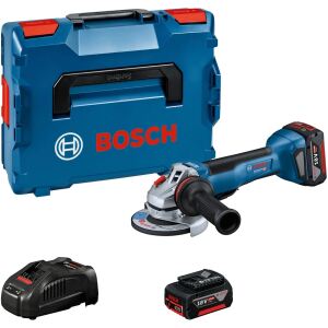 Bosch Power Tools Akku-Winkelschleifer GWS 18V-10 P Professional, Ø 125mm (blau/schwarz, 2x Li-Ionen Akku 5,0Ah, in L-BOXX)