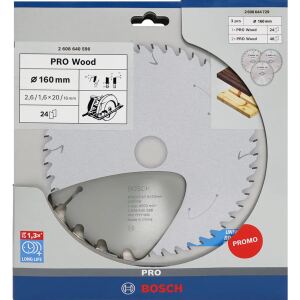 Bosch Power Tools PRO Wood Kreissägeblatt 160 mm (3 Stück, Promo-Pack)