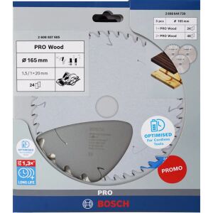 Bosch Power Tools PRO Wood Cordless Kreissägeblatt 165 mm (3 Stück, Promo-Pack)