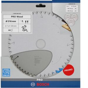 Bosch Power Tools PRO Wood Kreissägeblatt 216 mm (3 Stück, Promo-Pack)