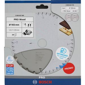 Bosch Power Tools PRO Wood Cordless Kreissägeblatt 165 mm (2 Stück, Promo-Pack)