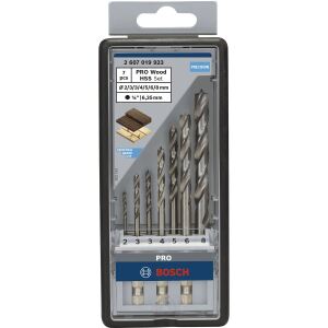 Bosch Power Tools PRO Wood HSS Holz-Spiralbohrer-Satz, 7-teilig (1/4" Sechskantschaft)