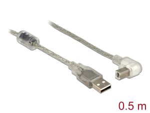 DeLOCK 84811 USB Kabel USB 2.0 0,5 m USB A USB B 0,48 Gbit/s Silber, Transparent