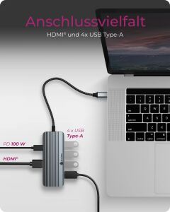 ICY BOX IB-DK4022a-CPD, 6 in 1 Docking station, 1x HDMI 4K60Hz, 4x USB Type-A 5 Gbit/s, 1x USB Type-C for PD 3.0 max 100W