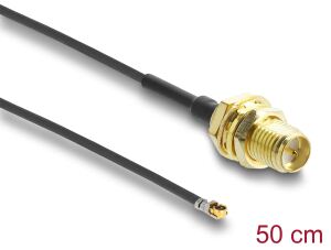 DeLOCK Antennenkabel RP-SMA Buchse zum Einbau zu I-PEX Inc., MHF® 4L LK Stecker 1.37 50 cm Gewindelänge 10 mm