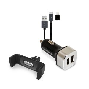 RealPower 168182 Ladegerät für Mobilgeräte Smartphone Schwarz, Silber Zigarettenanzünder Auto