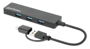 Manhattan 180863 Schnittstellen-Hub USB 3.2 Gen 1 (3.1 Gen 1) Type-A + Type-C 5000 Mbit/s Schwarz
