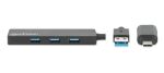 Manhattan 180863 Schnittstellen-Hub USB 3.2 Gen 1 (3.1 Gen 1) Type-A + Type-C 5000 Mbit/s Schwarz