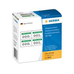 HERMA Anlagenummern selbstklebend 2-fach 15x22 mm Aufdruck grün, 0-999