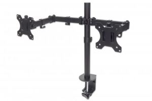 Manhattan Tischhalterung mit Monitorarm für zwei Displays, Für zwei Displays von 13" bis 32" und bis zu 8 kg, zweifach schwenkbar, schwarz