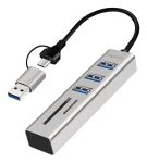 LogiLink USB 3.0 Hub, 4x USB-A, 5 Gbit/s, 2-in-1 Anschlusskabel, Silber
