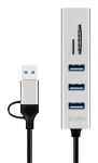 LogiLink USB 3.0 Hub, 4x USB-A, 5 Gbit/s, 2-in-1 Anschlusskabel, Silber