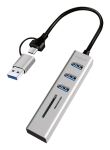 LogiLink USB 3.0 Hub, 4x USB-A, 5 Gbit/s, 2-in-1 Anschlusskabel, Silber