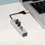 LogiLink USB 3.0 Hub, 4x USB-A, 5 Gbit/s, 2-in-1 Anschlusskabel, Silber