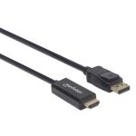 Manhattan 4K@60Hz DisplayPort auf HDMI-Kabel, DisplayPort-Stecker auf HDMI-Stecker, 1,8 m, schwarz