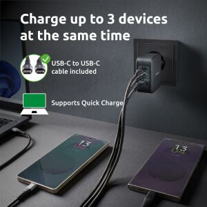 Intenso W100ACC+C520C, Set Power Adapter + Ladekabel, 100W, Schnellladen, GaN, 3 Geräte gleichzeitig Laden, schwarz