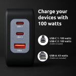 Intenso W100ACC+C520C, Set Power Adapter + Ladekabel, 100W, Schnellladen, GaN, 3 Geräte gleichzeitig Laden, schwarz