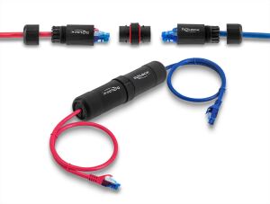 DeLOCK Kabelverbinder RJ45 Buchse zu RJ45 Buchse Cat.6 mit M16 Gewinde und Bayonettverschluss IP68 staub- und wasserdicht
