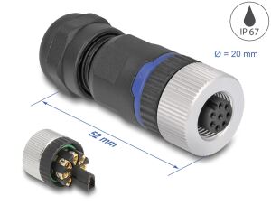 DeLOCK M12 Steckverbinder A-kodiert 8 Pin Buchse zur Montage mit Schraubanschluss