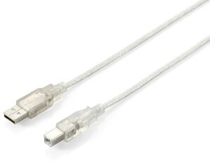 Equip USB 2.0 A to B Kabel, 5.0m , M/M, Transparent silver