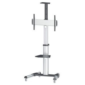 Manhattan Universal Multimedia TV-Ständer auf Rollen, Für Bildschirme von 37" bis 70"* und bis zu 50 kg, -12 ~ 5Â° neigbar, 90Â° schwenkbar, Kamerahalterung und AV-Fachboden abnehmbar, schwarz/silber