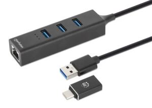 Manhattan 180894 Schnittstellen-Hub USB 3.2 Gen 1 (3.1 Gen 1) Type-A + Type-C 5000 Mbit/s Schwarz