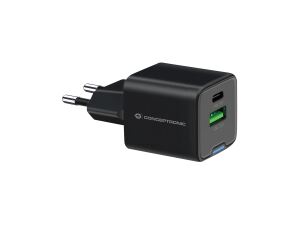 Conceptronic 2-Port 20W GaN USB-PD-Ladegerät, USB-C x 1, USB-A x 1, QC 3.0, PPS
