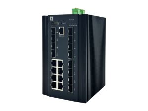 LevelOne 20-Port L2+ Managed Gigabit Industrie Switch, 8x 1GbE RJ45, 8x 1GbE SFP, 4x 1/2.5/10GbE SFP+, DIN-Schiene, -40°C bis 80°C