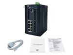 LevelOne 20-Port L2+ Managed Gigabit Industrie Switch, 8x 1GbE RJ45, 8x 1GbE SFP, 4x 1/2.5/10GbE SFP+, DIN-Schiene, -40°C bis 80°C