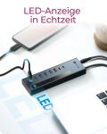 ICY BOX IB-HUB1743-CPD, 9-in-1 HUB, 7x HUB Port (3C+ 4A) mit 1x USB-C für Laden (PD 20W mit display) & 1x PD 100W (upstream to Host) USB 3.2 Gen2, 10 Gbit/s