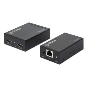 Manhattan 1080p HDMI over Ethernet Extender Kit, Verlängert mit 1080p@60Hz auf bis zu 50 m über ein Cat6-Netzwerkkabel, Infrarot-Unterstützung