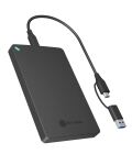 ICY BOX IB-201T-CU31, ext. 2.5" SATA Gehäuse, USB 3.2 Gen 2 bis zu 10 Gbit/s, Werkzeuglos, Kunststoff, schwarz