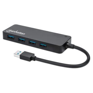 Manhattan 4-Port USB 3.2 Gen 1 Hub, USB-A-Stecker auf 4 x USB-A-Buchse, 5 Gbit/s Datenübertragungsraten, Stromversorgung über USB, schwarz