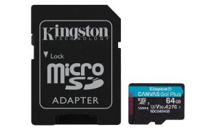 Kingston Technology 64GB microSDXC Canvas Go Plus Gen4 200 MB/s A2 U3 V30-Karte + Adapter