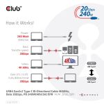CLUB3D USB4 Gen2x2 Type-C Bi-Directional Cable 4K60Hz, Data 20Gbps, PD 240W(48V/5A) EPR M/M 2m/6.56ft
