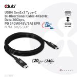 CLUB3D USB4 Gen2x2 Type-C Bi-Directional Cable 4K60Hz, Data 20Gbps, PD 240W(48V/5A) EPR M/M 2m/6.56ft
