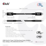 CLUB3D USB4 Gen2x2 Type-C Bi-Directional Cable 4K60Hz, Data 20Gbps, PD 240W(48V/5A) EPR M/M 2m/6.56ft
