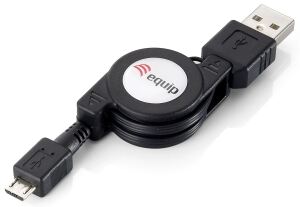 Equip USB 2.0 A to Micro-B ausziehbares Kabel, 1.0m , Schwarz