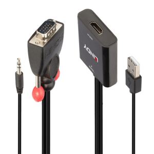 Lindy 38284 Videokabel-Adapter VGA (D-Sub) + 3.5mm HDMI + USB Schwarz