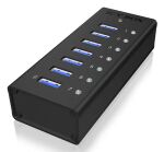 ICY BOX IB-AC618, 7 Port USB 3.2 Gen 1 Hub mit 1x Tablettladeport, Vollmetall, mit 12V 3A Netzteil, schwarz
