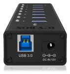 ICY BOX IB-AC618, 7 Port USB 3.2 Gen 1 Hub mit 1x Tablettladeport, Vollmetall, mit 12V 3A Netzteil, schwarz