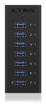 ICY BOX IB-AC618, 7 Port USB 3.2 Gen 1 Hub mit 1x Tablettladeport, Vollmetall, mit 12V 3A Netzteil, schwarz