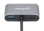 Manhattan 130691 laptop-dockingstation & portreplikator Kabelgebunden USB 3.2 Gen 1 (3.1 Gen 1) Type-C Grau