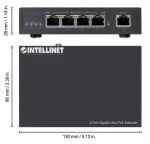 Intellinet 4-Port Gigabit Ultra PoE-Extender, Verlängert PoE-Reichweite um 100 m, PoE-Strombudget 90 W, vier PSE-Ports mit jeweils 30 W Ausgangsleistung, IEEE 802.3bt/at/af-konform, Metallgehäuse