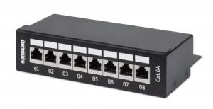 Intellinet 8-Port Cat6a Patchpanel, geschirmt, Desktop, FTP, Klemmleisten mit 90 Grad abgewinkelten Kabeleinführungen, schwarz