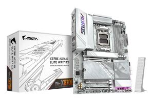 GIGABYTE X870E AORUS ELITE WIFI7 ICE Mainboard – Unterstützt AMD Ryzen 9000 Prozessoren, digitales 16+2+2 Phasen VRM, bis zu 8200 MHz DDR5 (O.C.), 3x PCIe 5.0 + 1x PCIe 4.0, Wi-Fi 7, 2.5 GbE LAN, USB 4