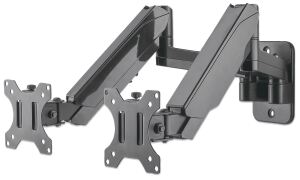 Manhattan Universal-Wandhalterung mit Gasdruckfeder für zwei Monitore, Zwei Halterungsarme mit Gasdruckfeder, Kugelgelenk und Verlängerungsarm, geeignet für zwei Monitore von 17" bis 32"* und bis zu 8 kg pro Arm